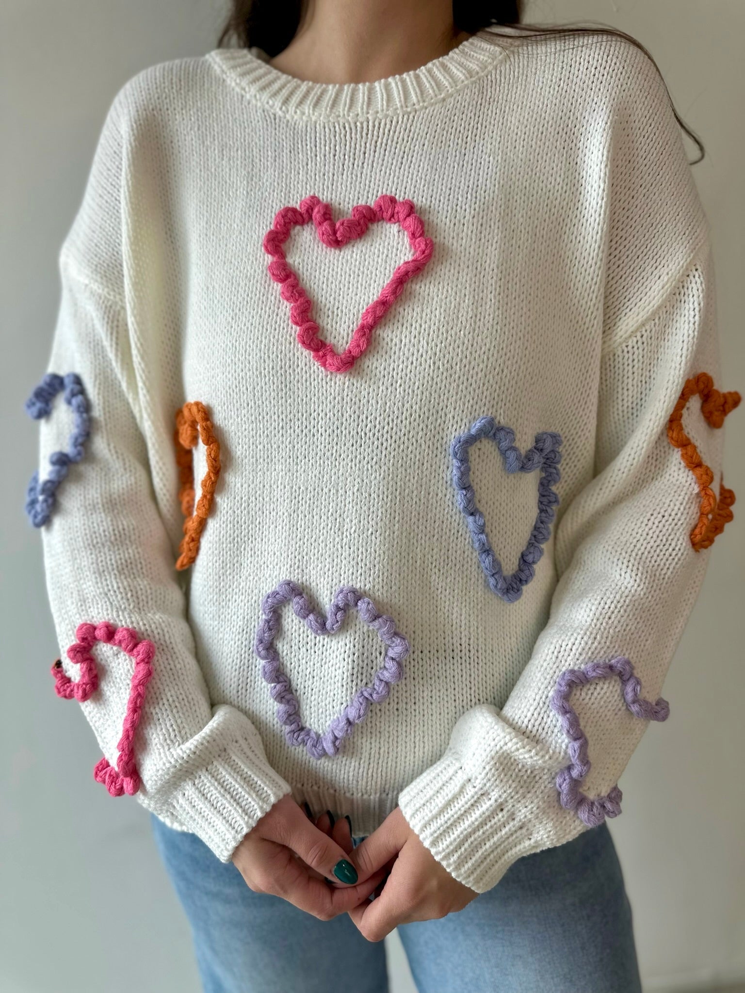 Braided Heart Crew Neck Sweater