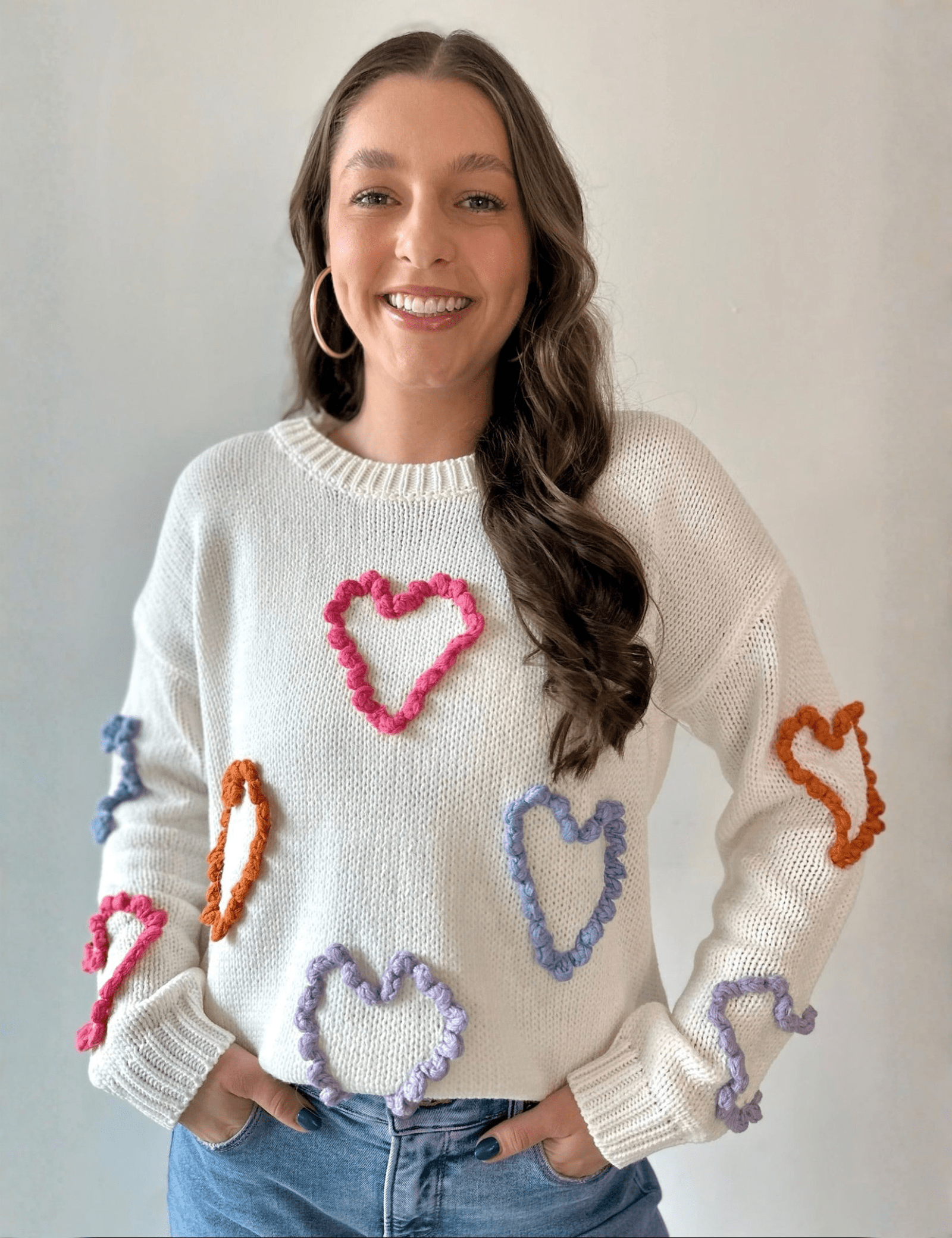 Braided Heart Crew Neck Sweater