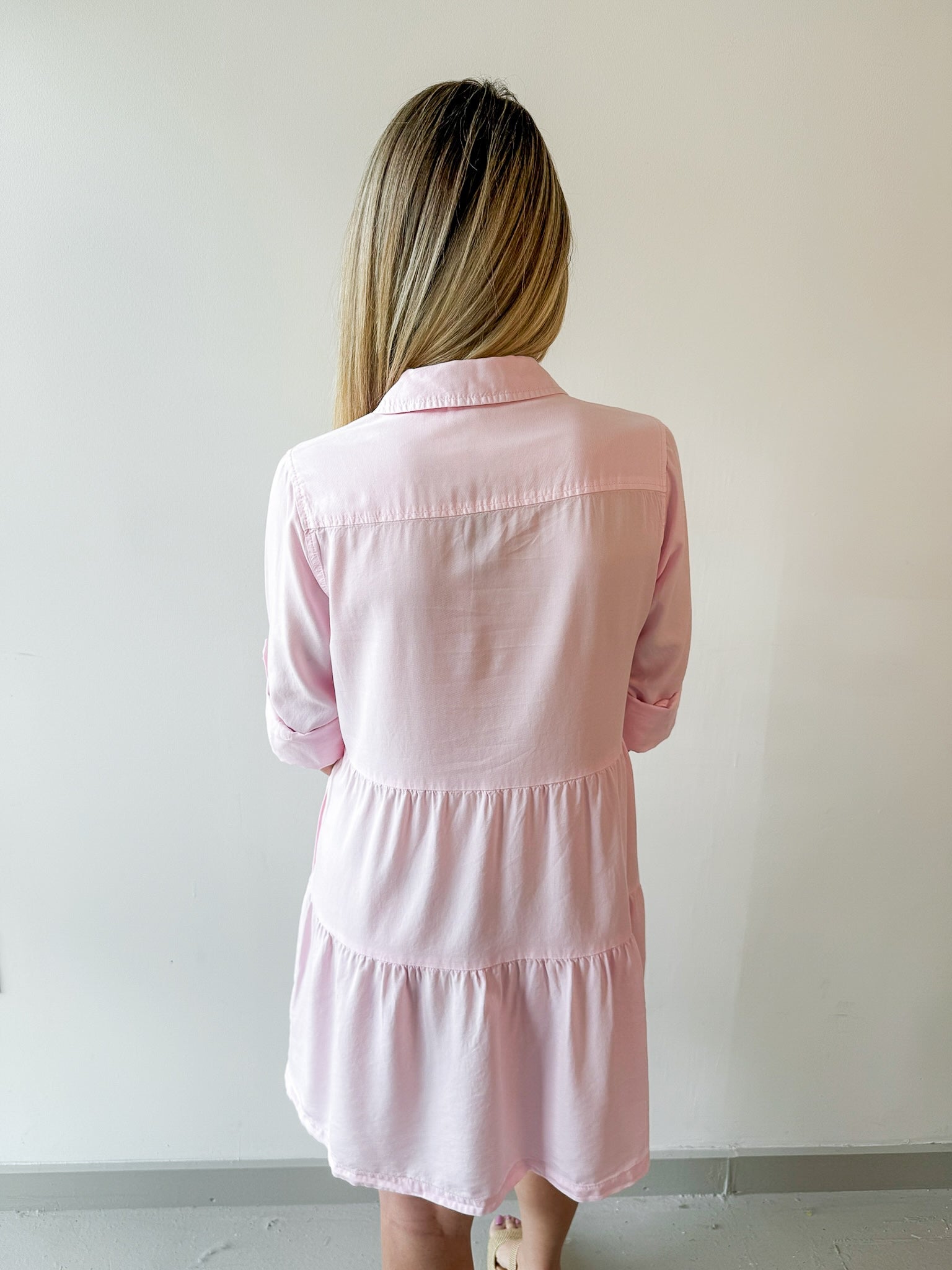 Bree Roll Tab Shirt Dress - Pink