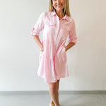 Bree Roll Tab Shirt Dress - Pink