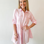 Bree Roll Tab Shirt Dress - Pink
