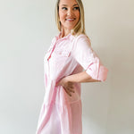Bree Roll Tab Shirt Dress - Pink