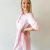 Bree Roll Tab Shirt Dress - Pink