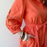 Broderie Midi Shirt Dress - Orange