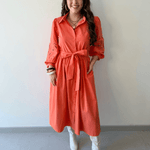 Broderie Midi Shirt Dress - Orange
