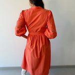 Broderie Midi Shirt Dress - Orange