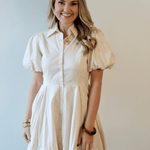 Bubble Hem Mini Shirt Dress - Eggshell