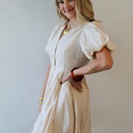 Bubble Hem Mini Shirt Dress - Eggshell