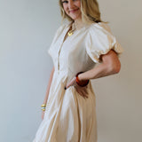 Bubble Hem Mini Shirt Dress - Eggshell