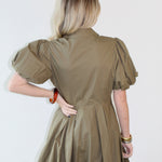 Bubble Hem Mini Shirt Dress - Olive