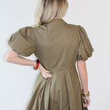 Bubble Hem Mini Shirt Dress - Olive