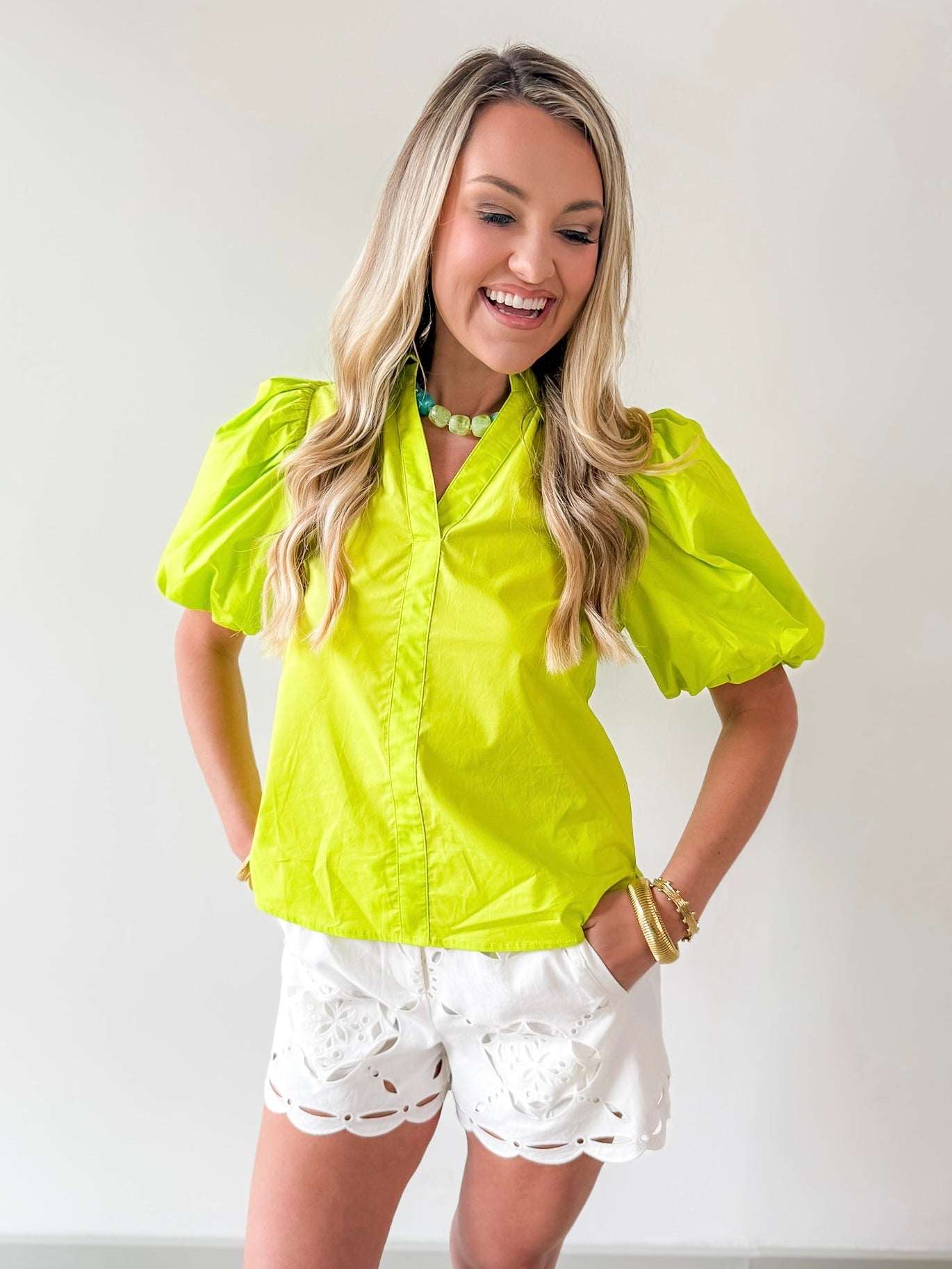 Bubble Sleeve Solid Top