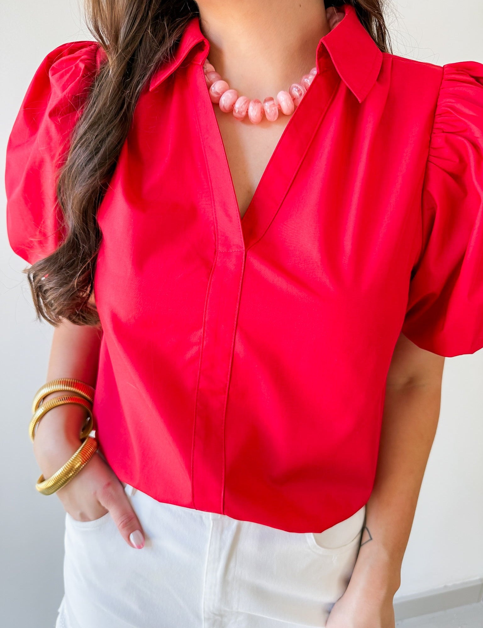 Bubble Sleeve Solid Top