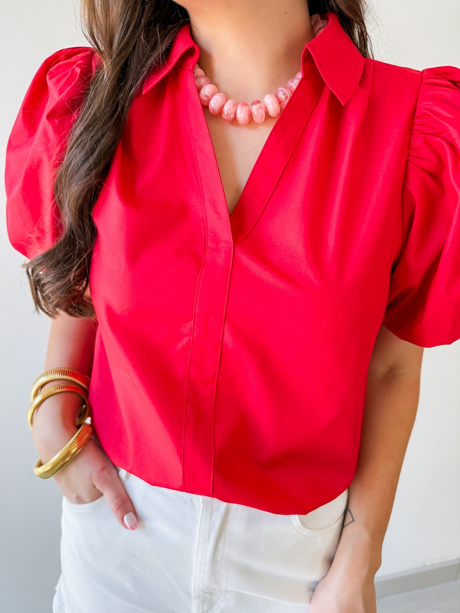 Bubble Sleeve Solid Top