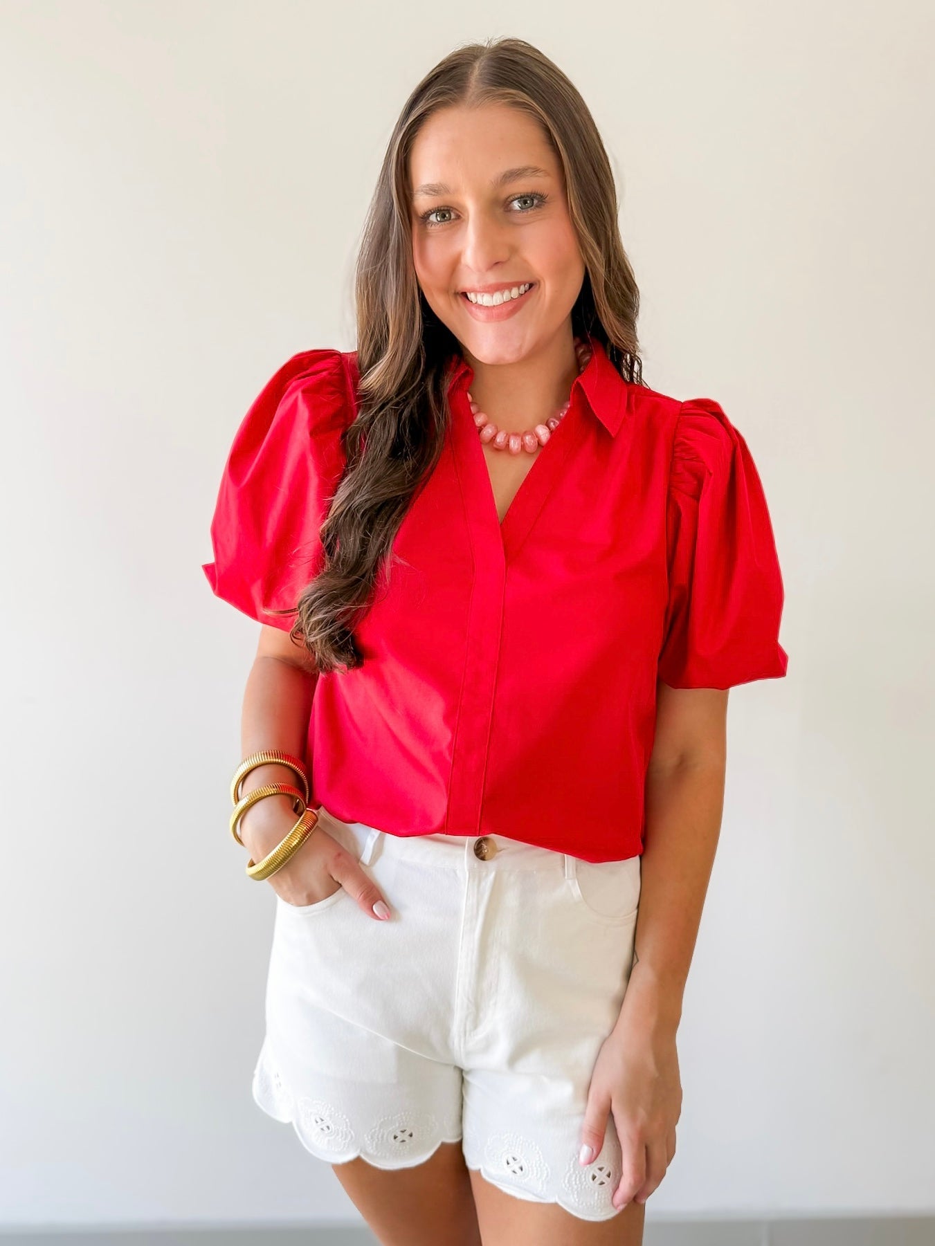 Bubble Sleeve Solid Top