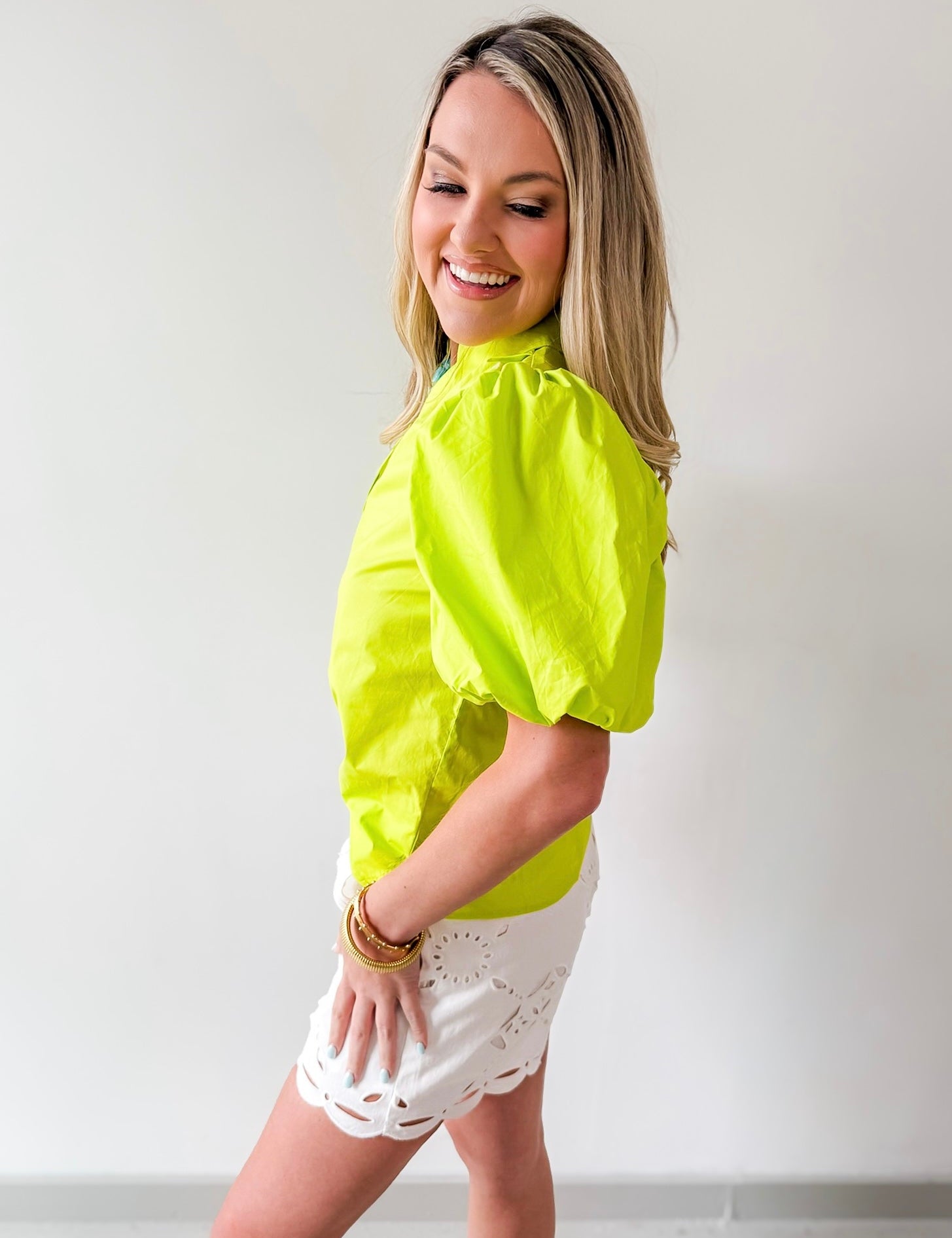 Bubble Sleeve Solid Top
