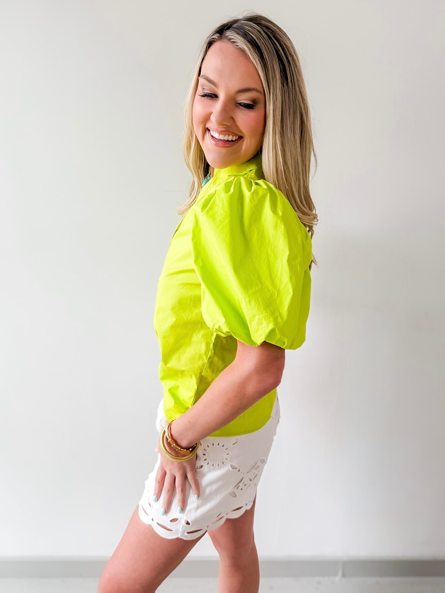 Bubble Sleeve Solid Top