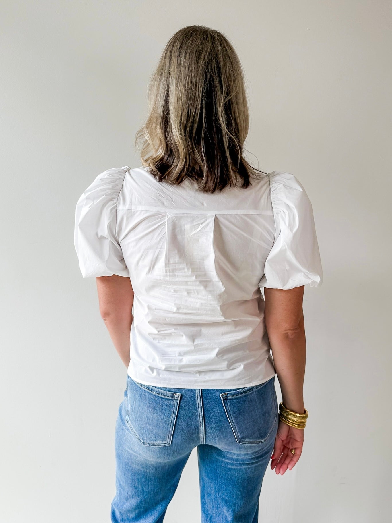 Bubble Sleeve Top - White