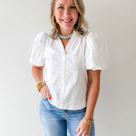Bubble Sleeve Top - White