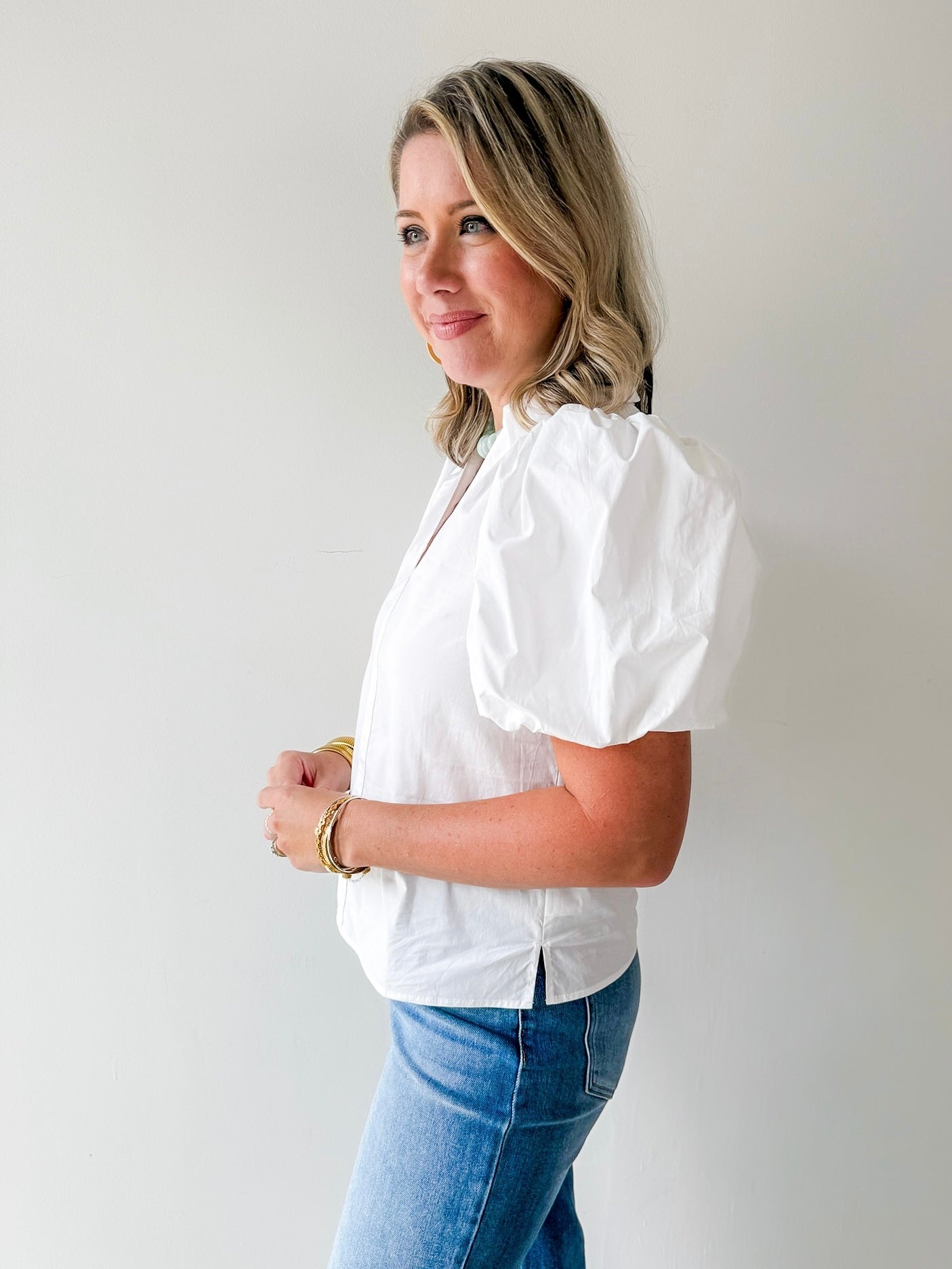 Bubble Sleeve Top - White