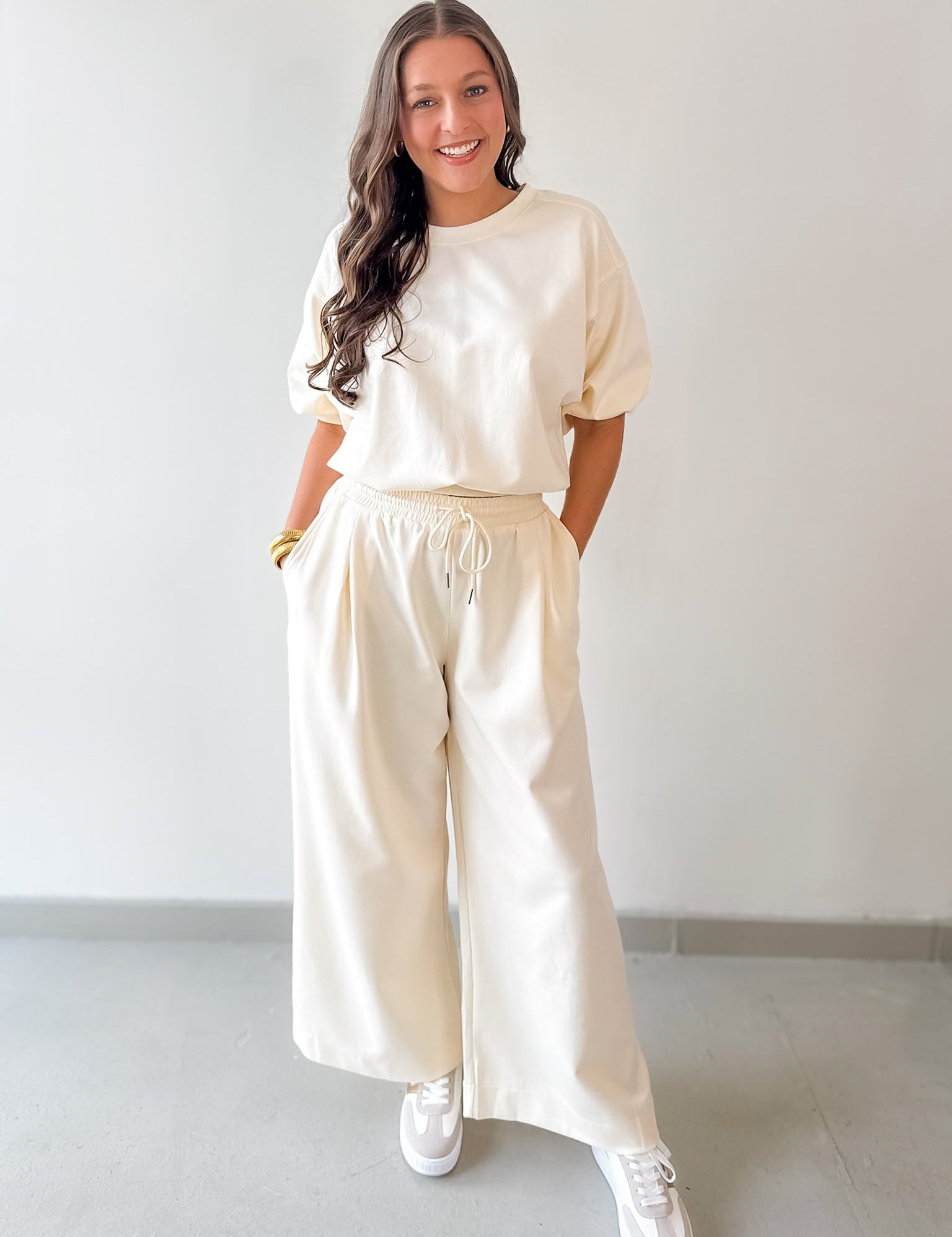 Bubble Sleeve Top & Wide Leg Pant Set