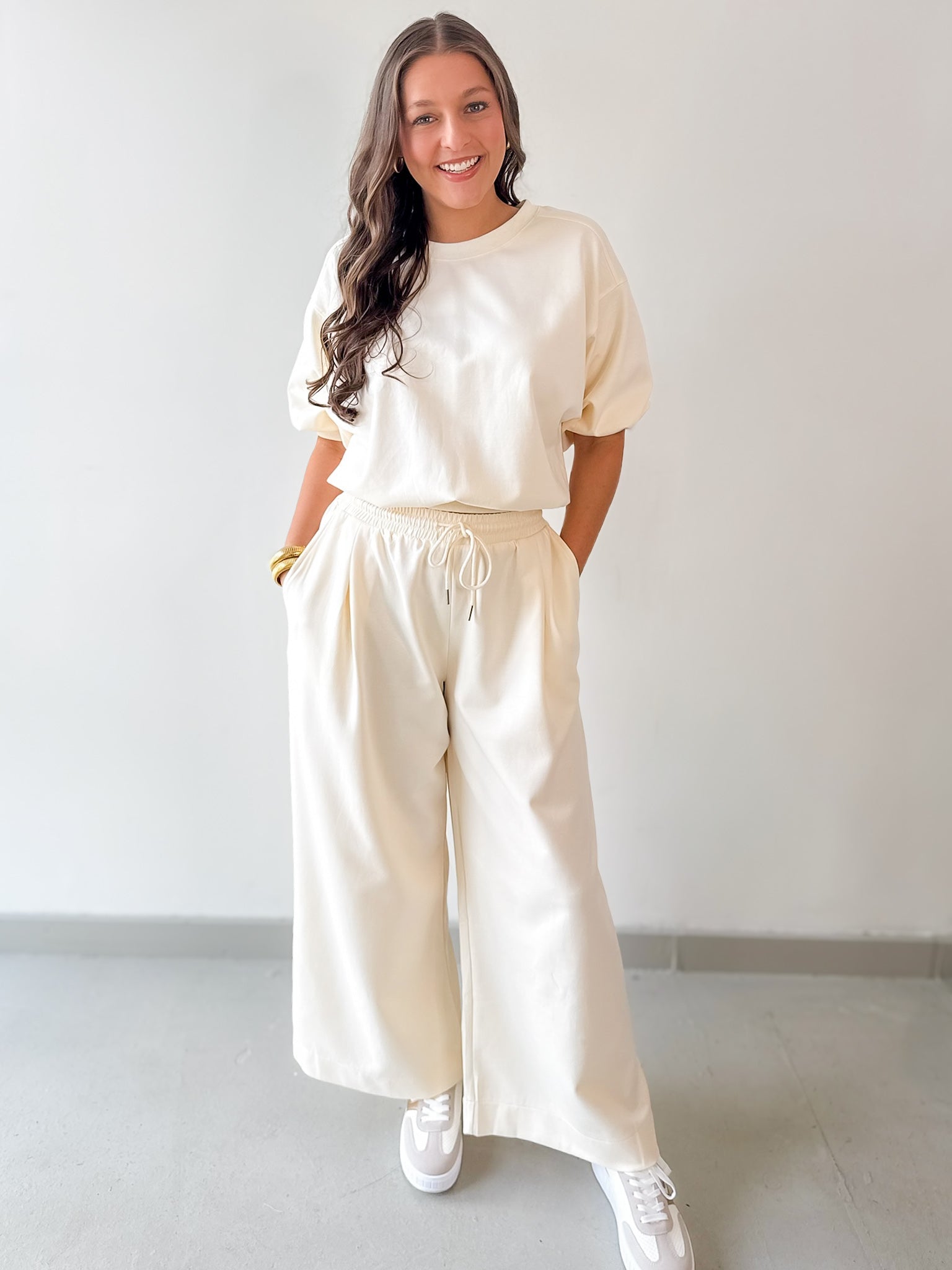 Bubble Sleeve Top & Wide Leg Pant Set