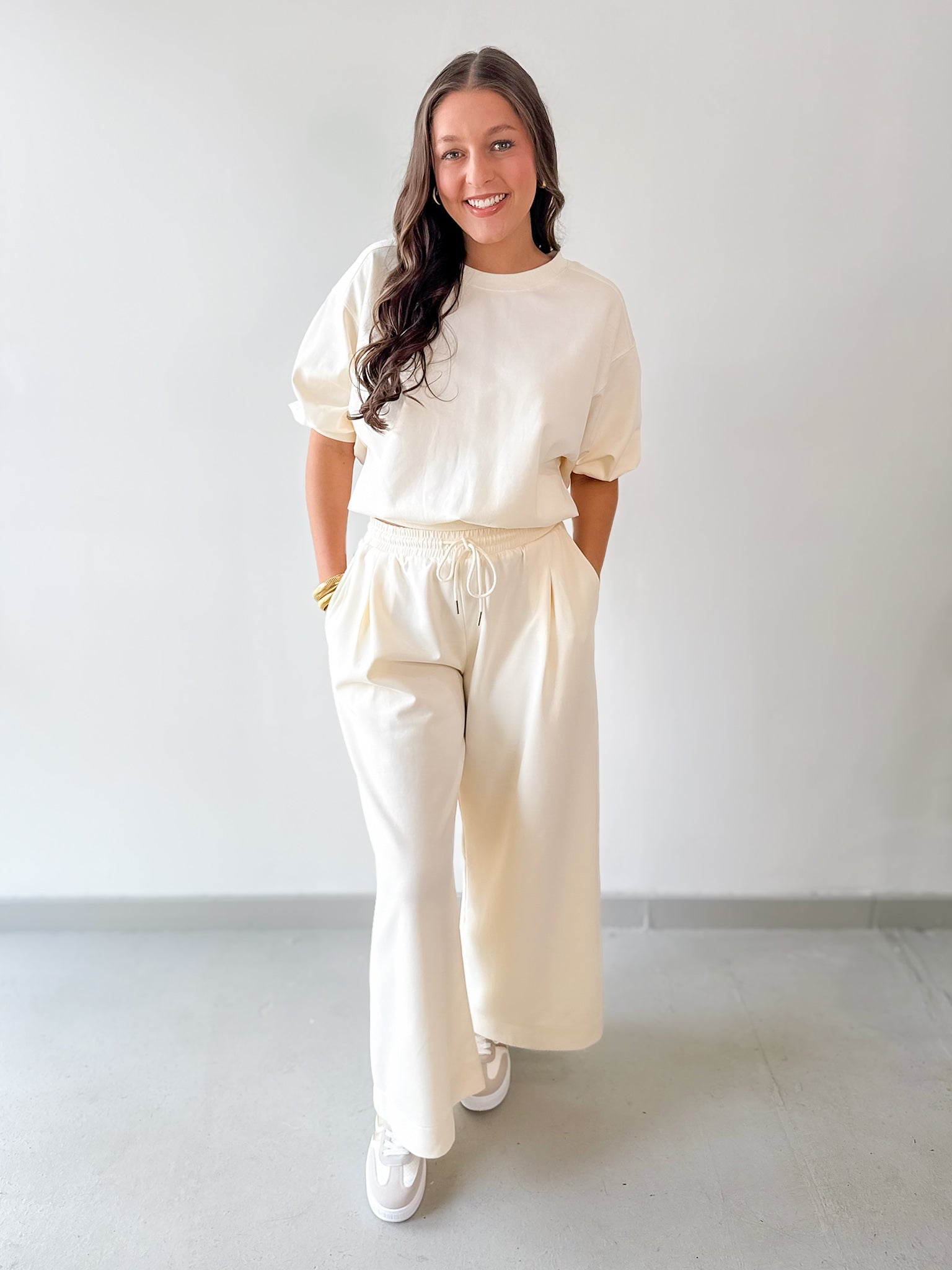 Bubble Sleeve Top & Wide Leg Pant Set