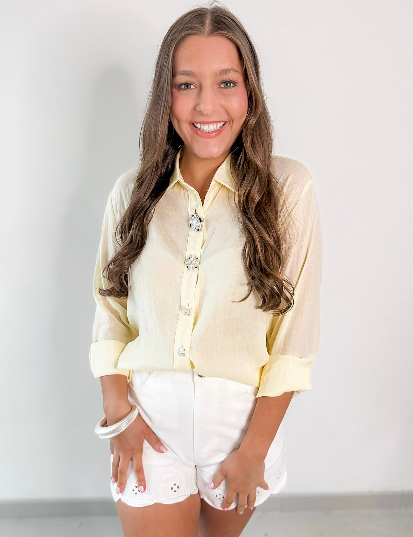 Butter Yellow Embellished Shirt