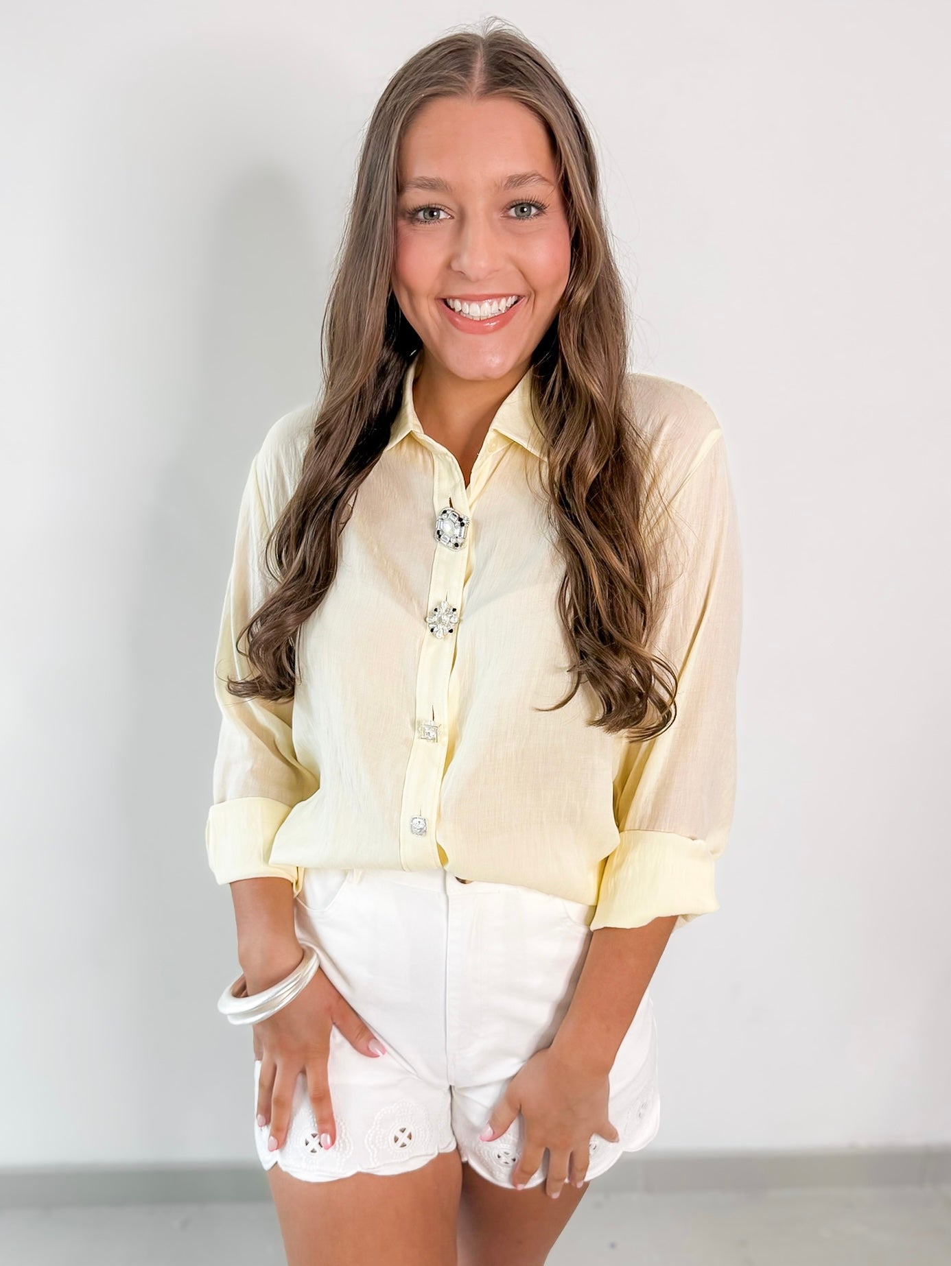 Butter Yellow Embellished Shirt