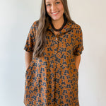 Butterfly Print Shirt Dress - Brown