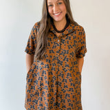 Butterfly Print Shirt Dress - Brown