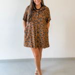 Butterfly Print Shirt Dress - Brown