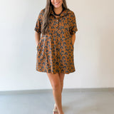 Butterfly Print Shirt Dress - Brown