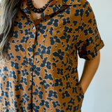 Butterfly Print Shirt Dress - Brown