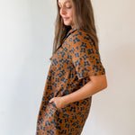 Butterfly Print Shirt Dress - Brown