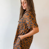 Butterfly Print Shirt Dress - Brown