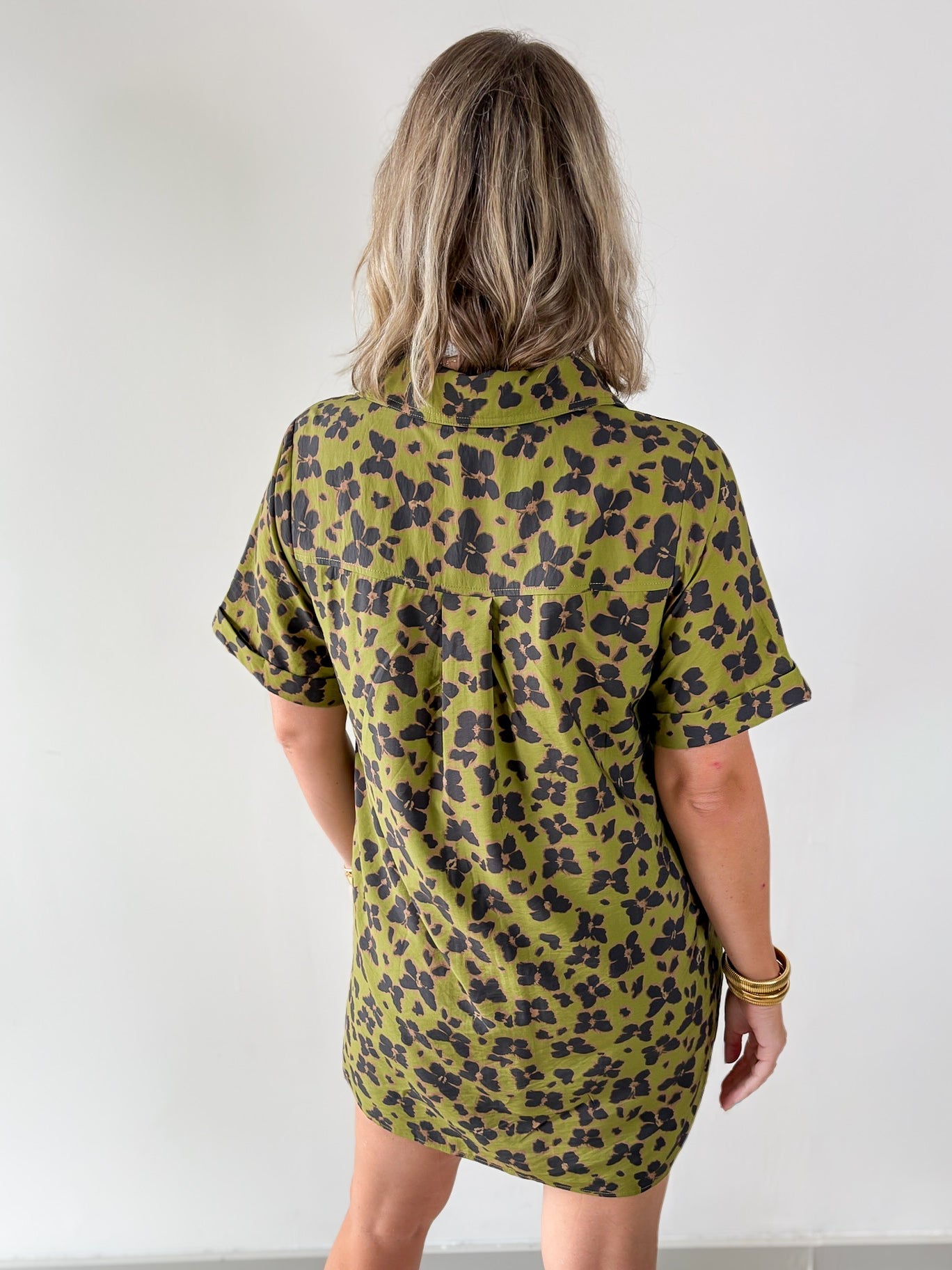 Butterfly Print Shirt Dress - Olive