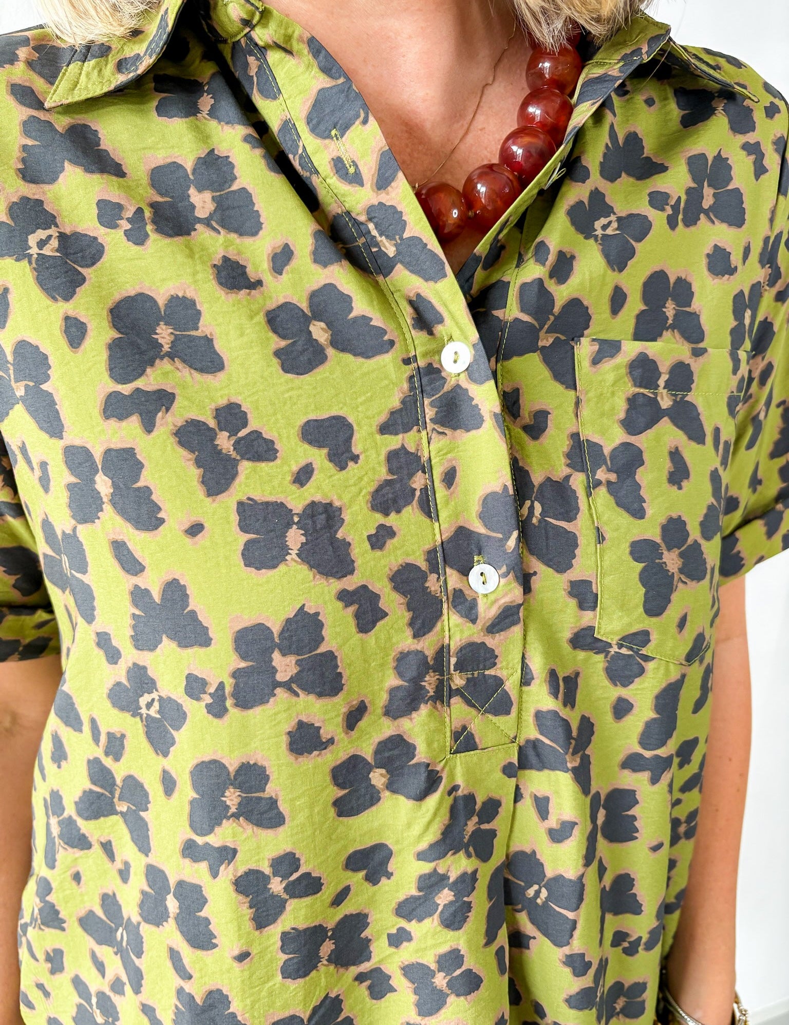 Butterfly Print Shirt Dress - Olive