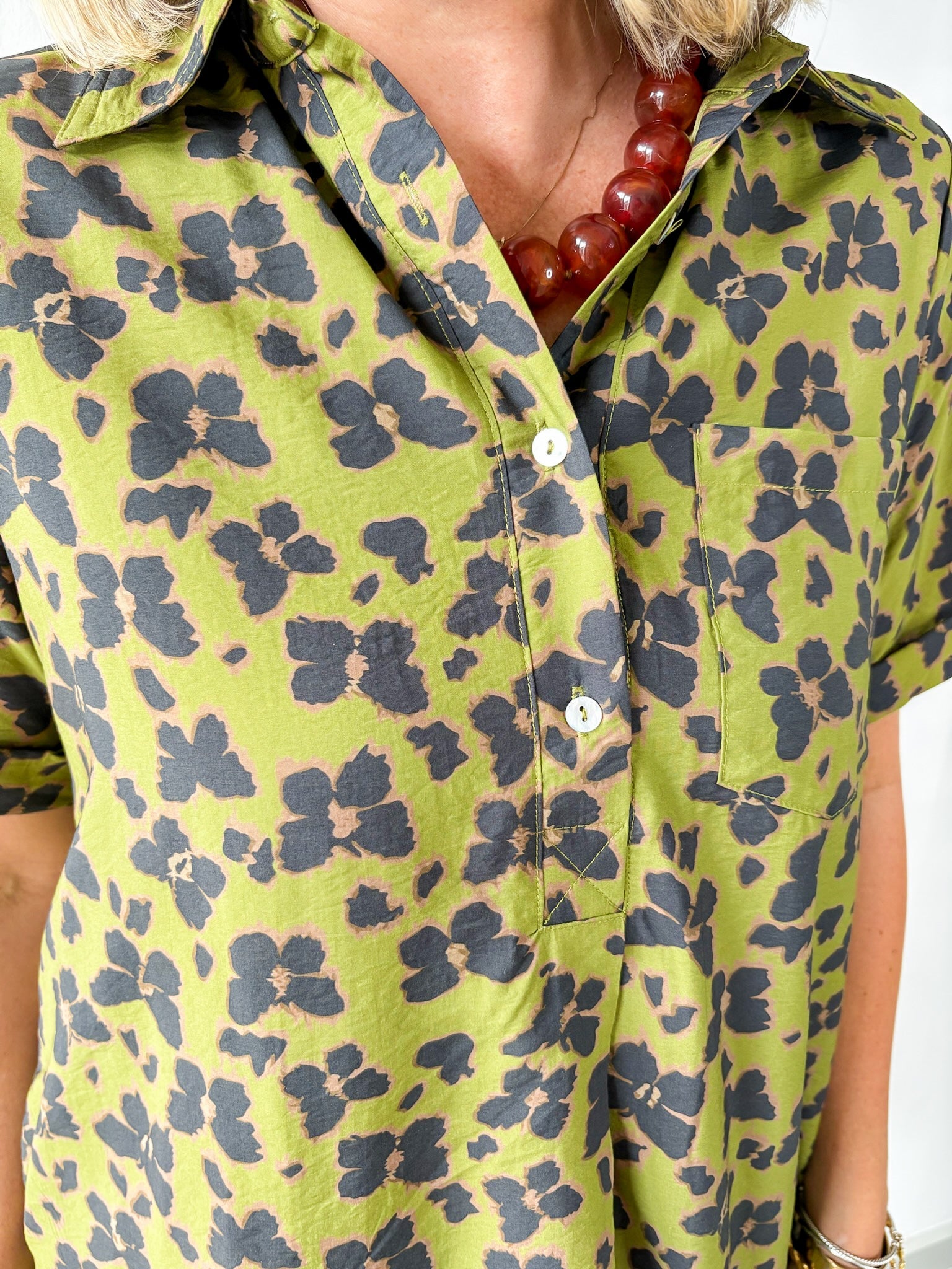 Butterfly Print Shirt Dress - Olive
