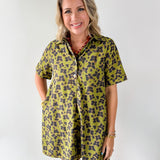 Butterfly Print Shirt Dress - Olive
