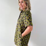 Butterfly Print Shirt Dress - Olive
