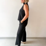 Buttery Soft Pintuck Top & Pant Set -Black
