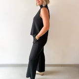 Buttery Soft Pintuck Top & Pant Set -Black