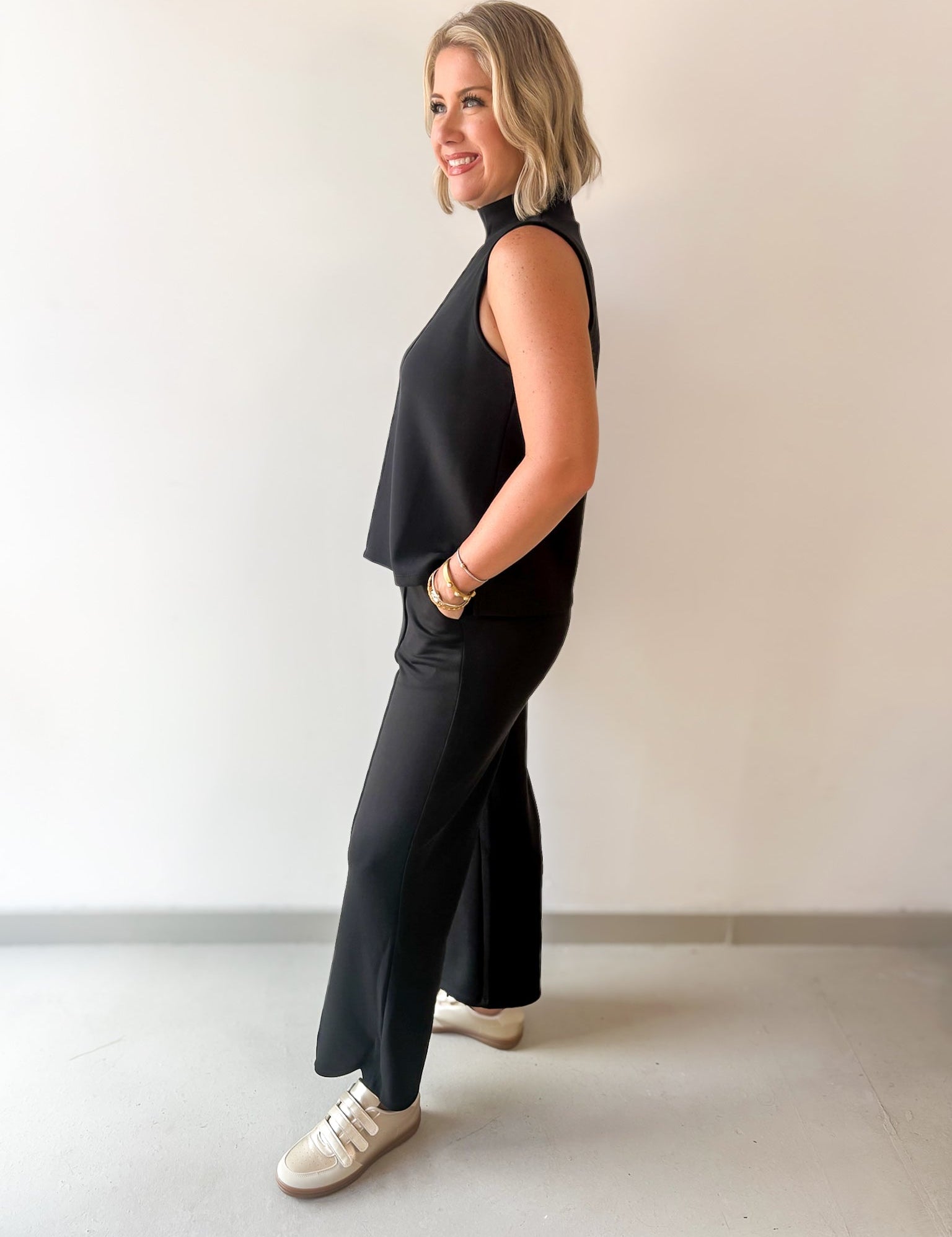 Buttery Soft Pintuck Top & Pant Set -Black