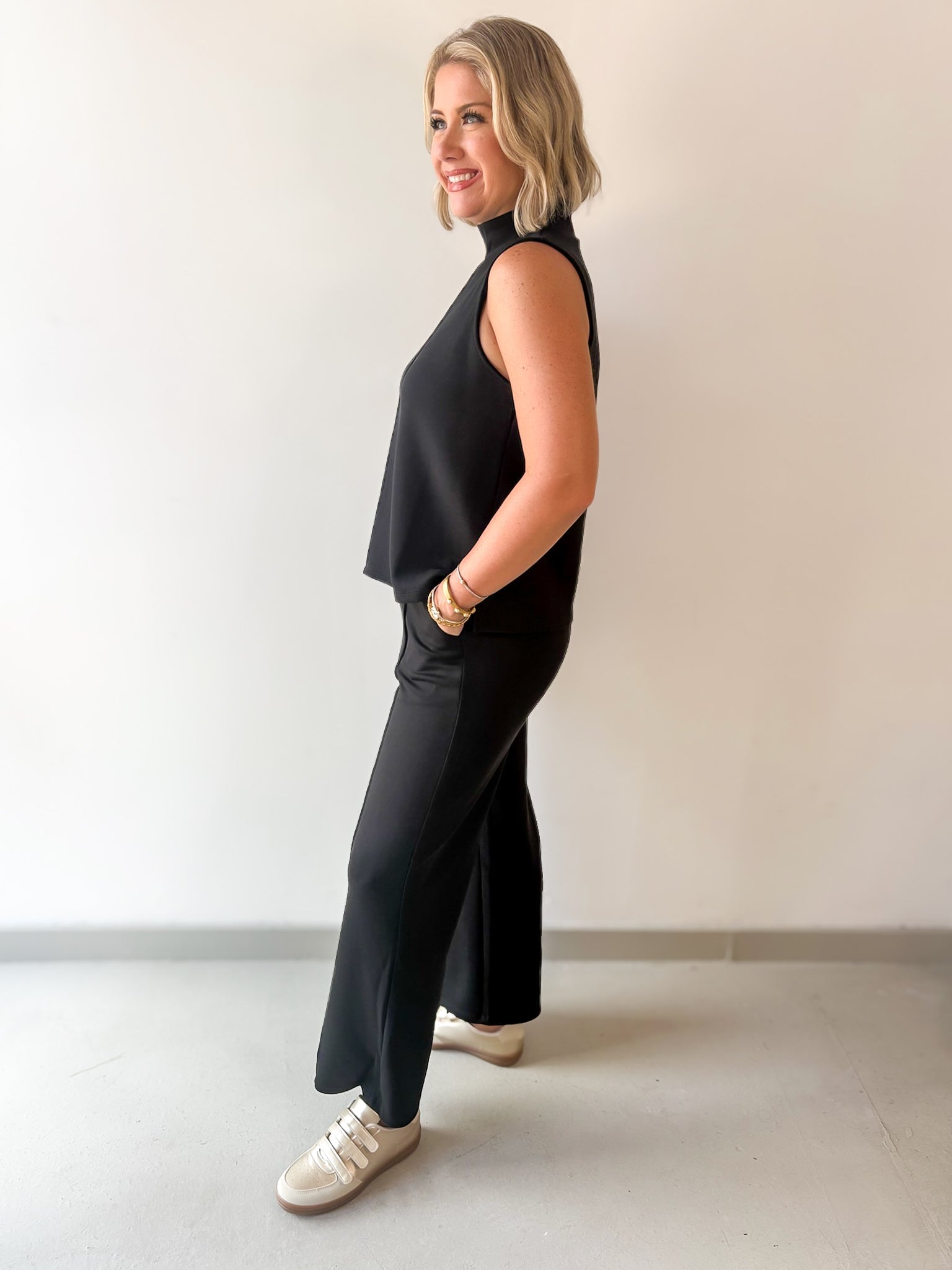 Buttery Soft Pintuck Top & Pant Set -Black