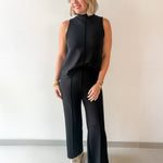Buttery Soft Pintuck Top & Pant Set -Black