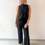 Buttery Soft Pintuck Top & Pant Set -Black