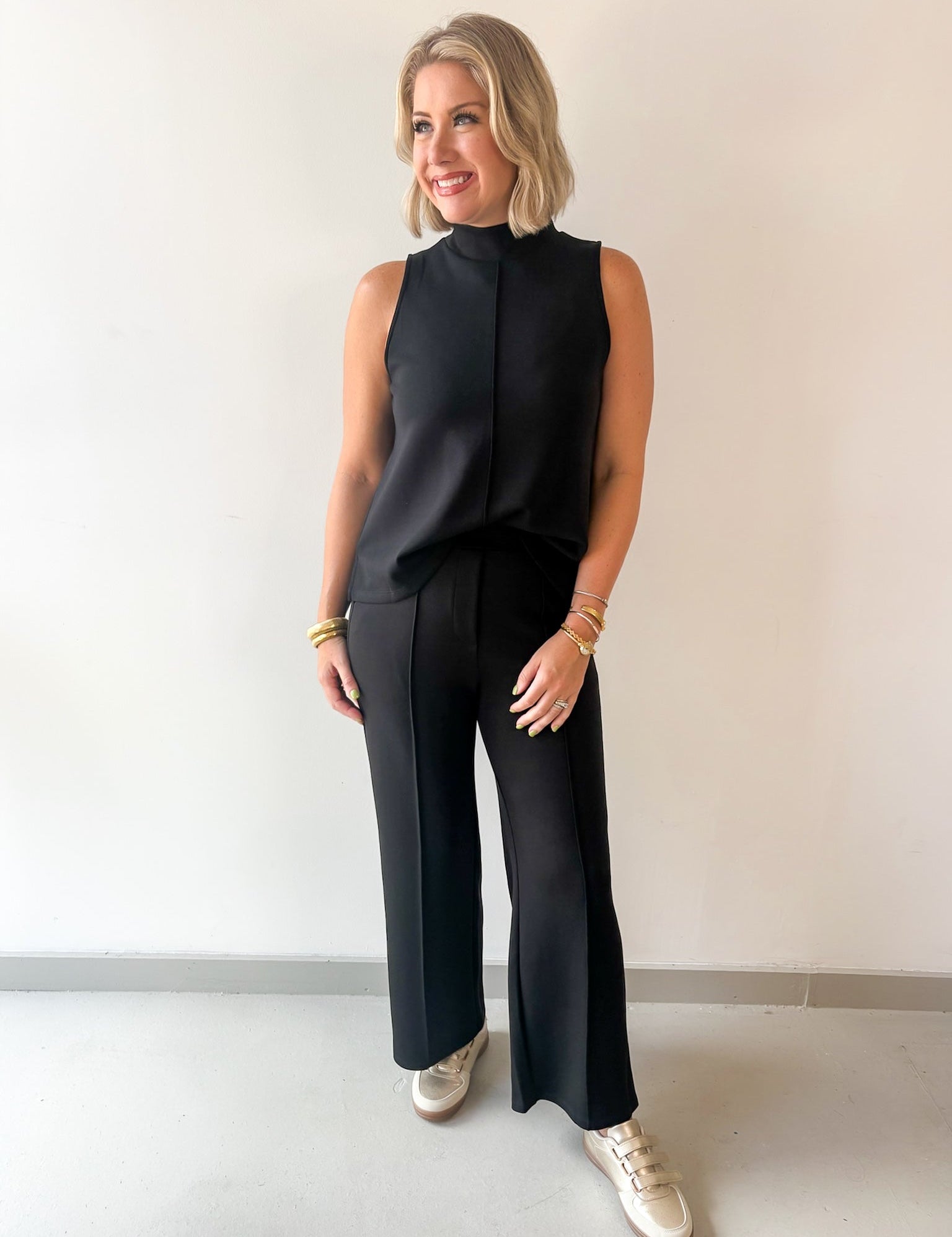 Buttery Soft Pintuck Top & Pant Set -Black
