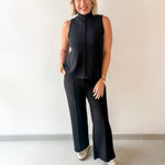 Buttery Soft Pintuck Top & Pant Set -Black