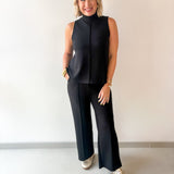 Buttery Soft Pintuck Top & Pant Set -Black